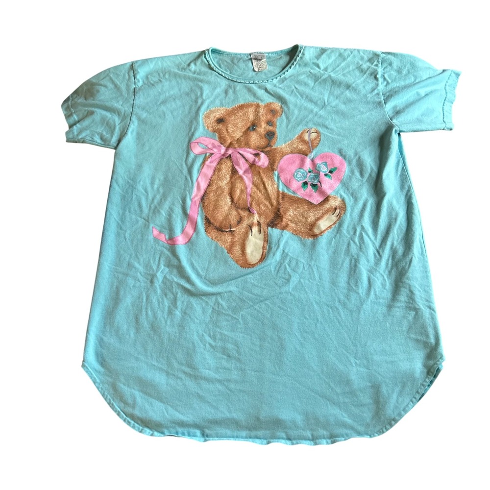 Vintage Atlas Sportswear Bear Nightgown Womens Size One Size Blue Pajamas Pjs